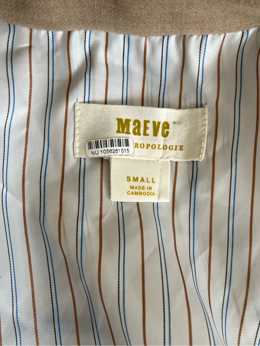 Anthropologie Maeve Tan Neutral Pleated Back belted Blazer Size S - Picture 10 of 12